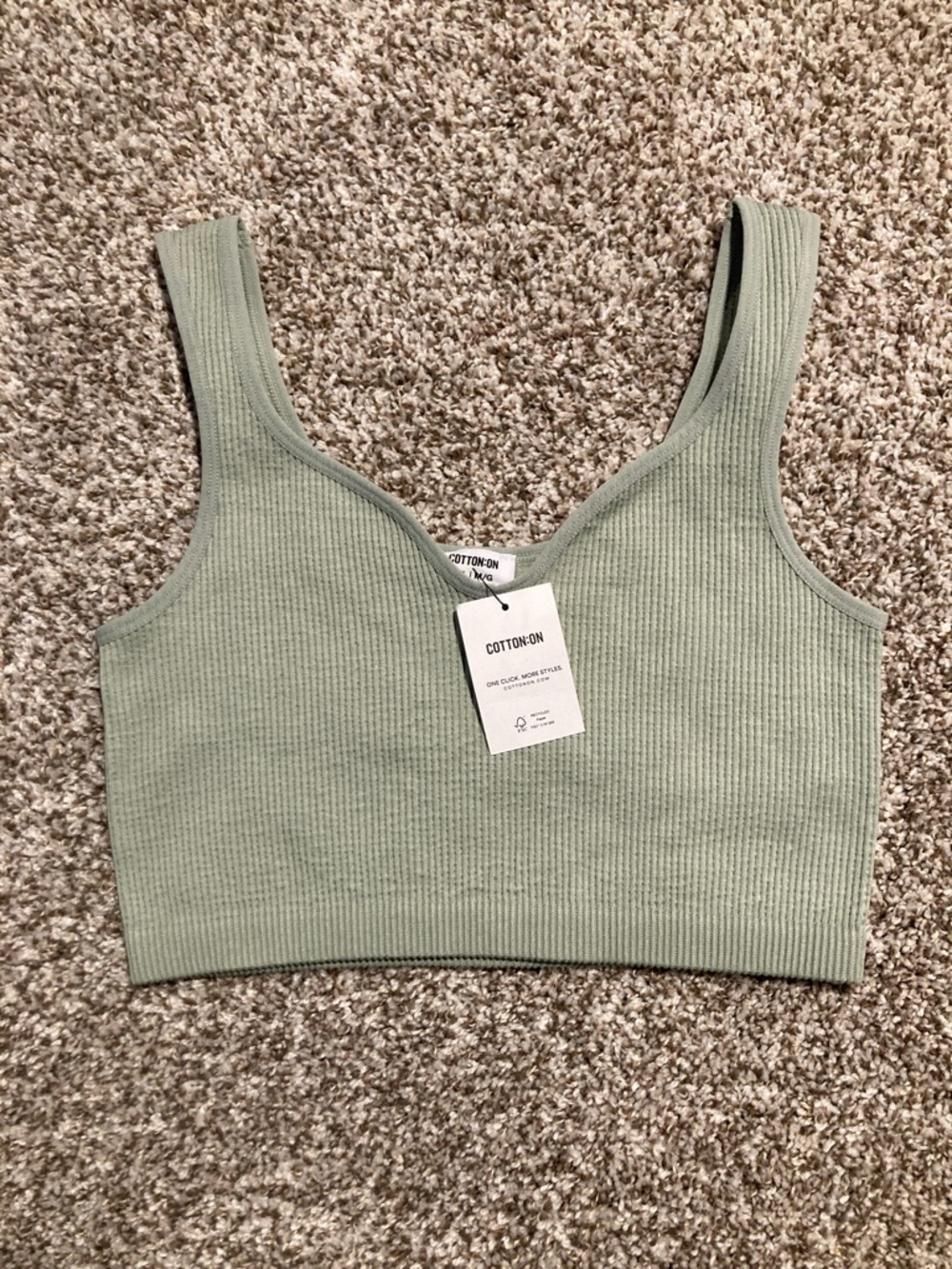 Cotton On Sage Green Ribbed Crop Tank